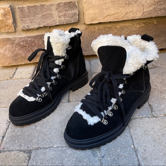 NWOB Steve Madden Resa Faux Shearling Black Suede - Picture 4 of 6